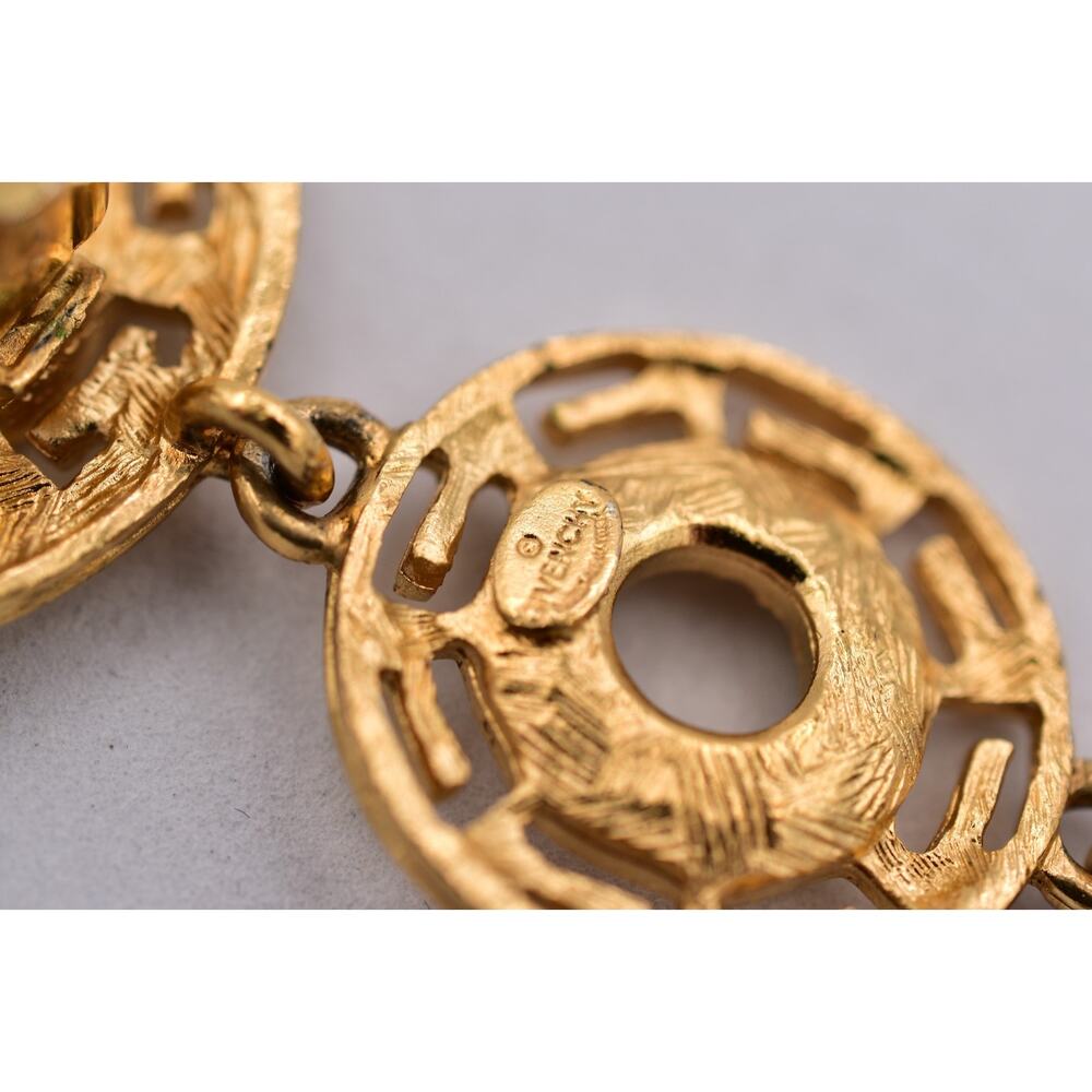 Givenchy Vintage Runway Logo Drop Clip On Earrings Gold Rhinestone Dangle Bin5 - Picture 11 of 12